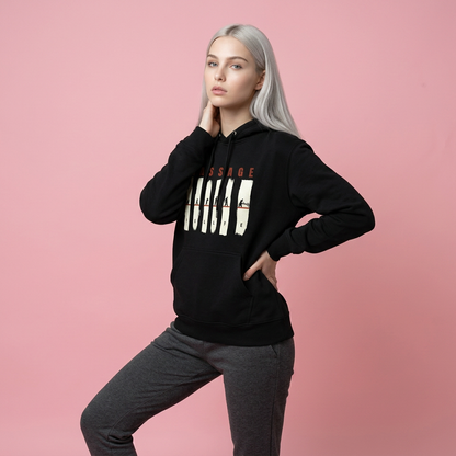 Sweat à capuche noir bio Massage Is Life avec imprimé graphique, style bien-être et lifestyle