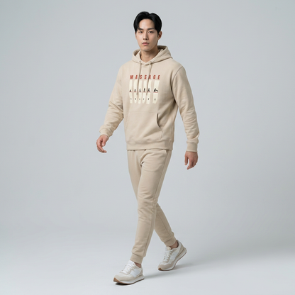 Sweat à capuche bio Massage Is Life, couleur beige, design lifestyle bien-être