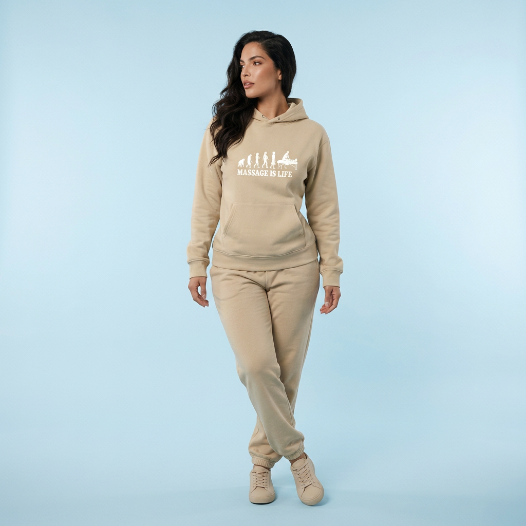 Sweat à capuche bio Massage Is Life avec imprimé évolution, look doux et lifestyle bien-être