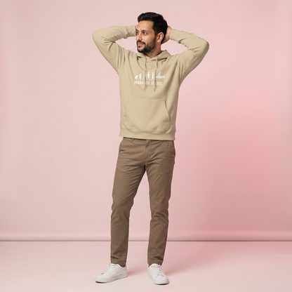 Hoodie beige bio Massage Is Life avec imprimé évolution, style bien-être et lifestyle doux