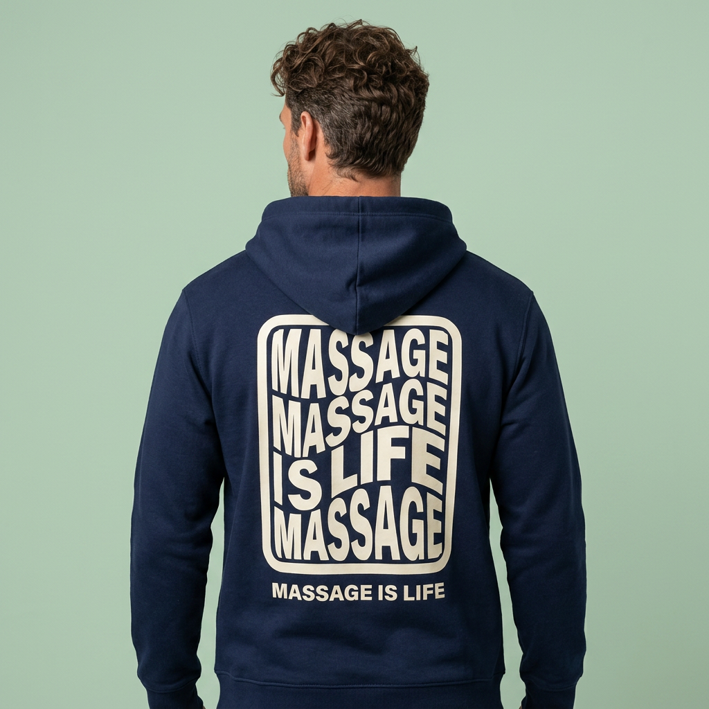 Sweat à capuche bio Massage Is Life, dos imprimé graphique, style bien-être et lifestyle