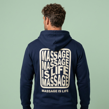 Sweat à capuche bio Massage Is Life, dos imprimé graphique, style bien-être et lifestyle
