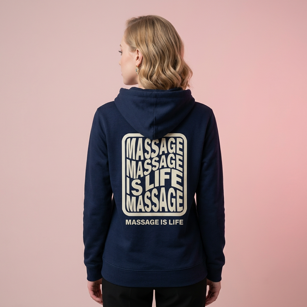 Sweat à capuche bio Massage Is Life, dos imprimé graphique, style bien-être et lifestyle