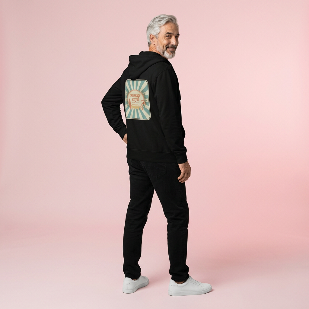 Sweat à capuche noir bio Massage Is Life avec imprimé rétro dos, style bien-être et lifestyle