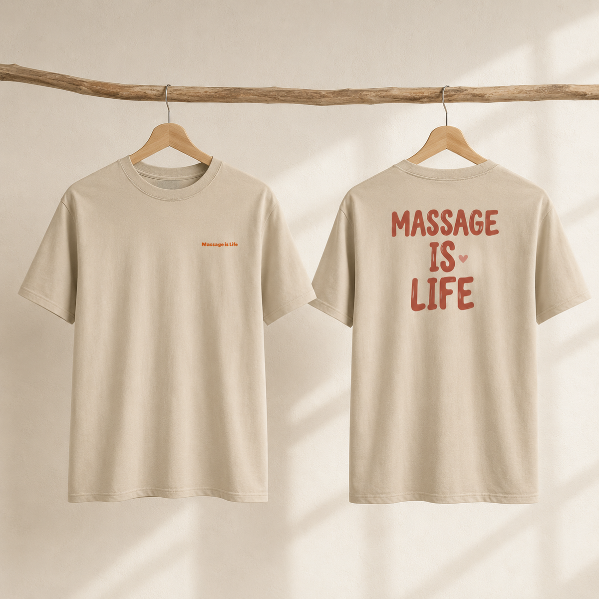 T-shirt bio Massage Is Life, face et dos, design doux et lifestyle