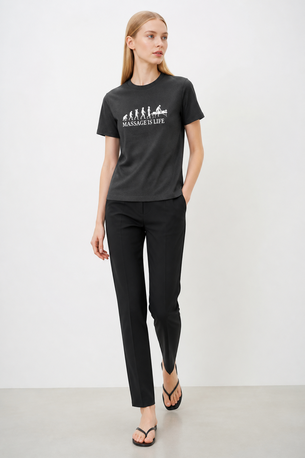 T-shirt bio Massage Is Life avec imprimé évolution, style bien-être et lifestyle doux