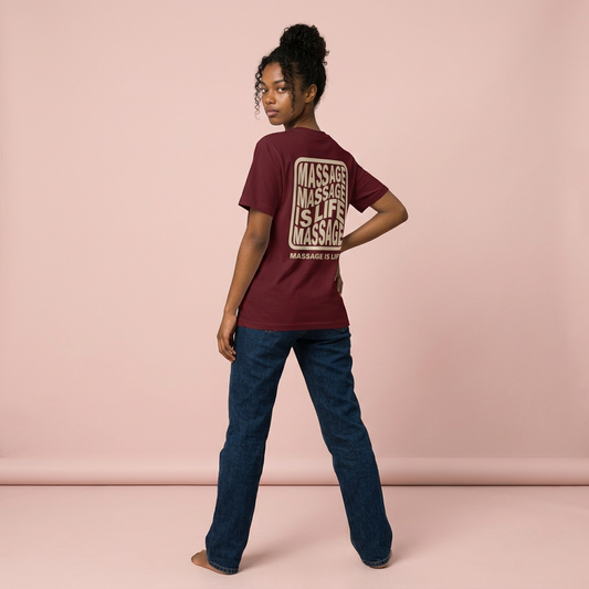T-shirt bio Massage Is Life, dos imprimé, style bien-être et lifestyle