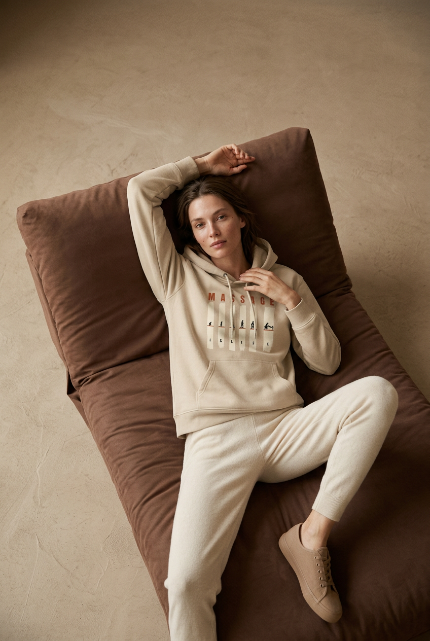 Hoodie bio Massage Is Life, look doux et lifestyle pour le bien-être